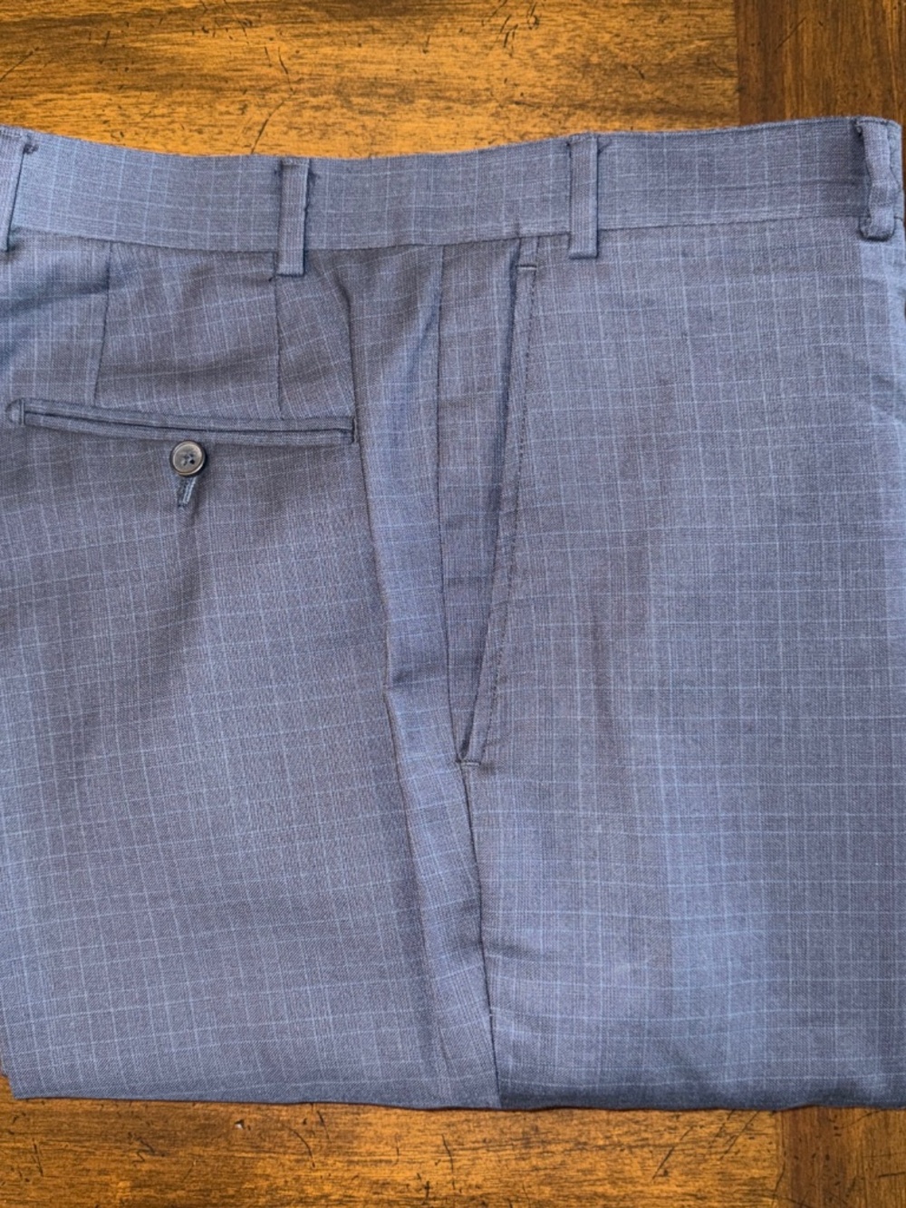 Kirkland Signature Men's Wool Flat Front Dress Pants 36x30 Blue Pattern
